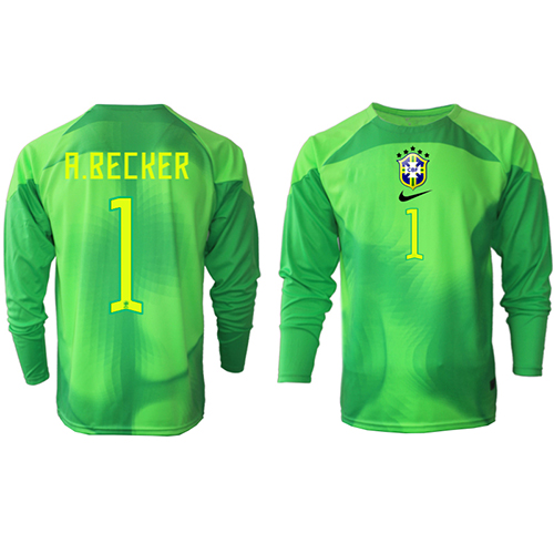 Brazil Alisson Becker #1 Goalkeeper Replica Away Shirt World Cup 2022 Long Sleeve
